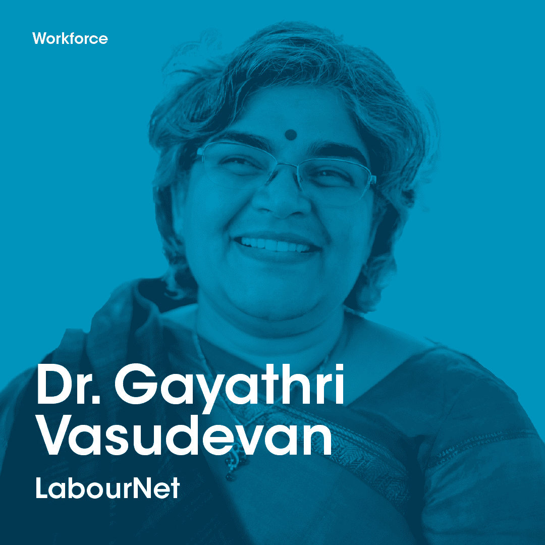 Graphic of Dr. Gayathri Vasudevan, chairperson of LabourNet